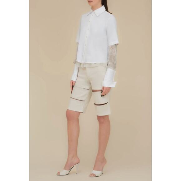 CONTESSA MILLS Sz M Medium White Sage Stripe Aradia Shirt NWT - Picture 10 of 12